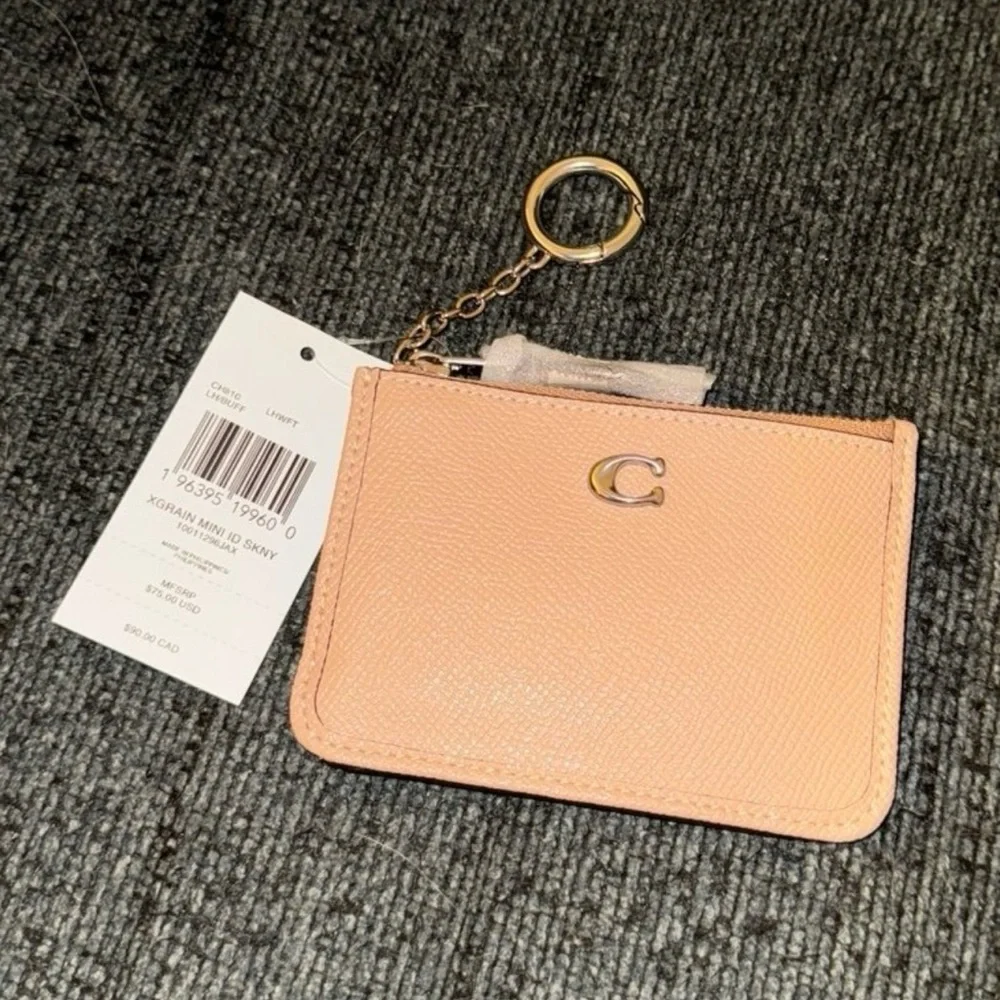 Coach Mini Skinny ID Card Case Wallet in Silver/Buff Tan Crossgrain Leather NWT - Picture 6 of 15
